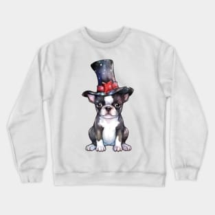 Watercolor Boston Terrier Dog in Magic Hat Crewneck Sweatshirt